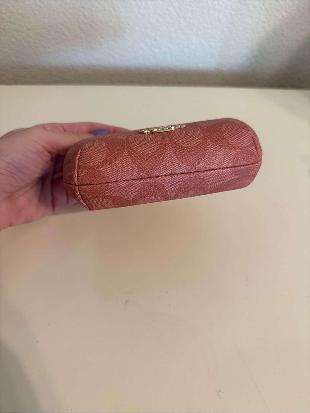 Coach Pink Signature Kiss-Lock Coin Pouch with Two-Tone Beads - Picture 4 of 6